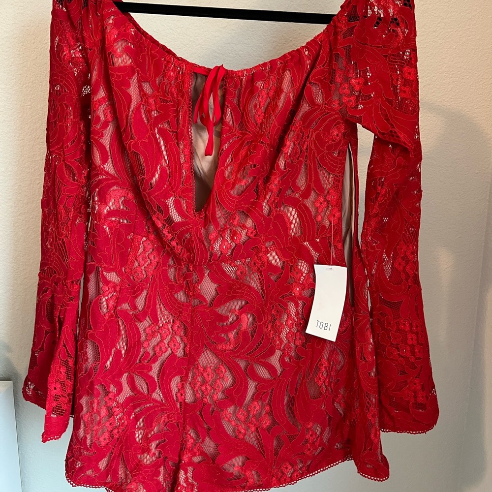 Red Lace Romper